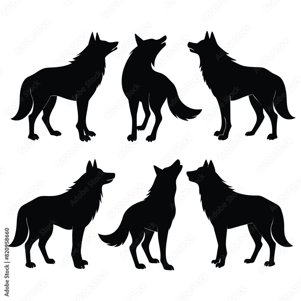 Set of Apennine Wolf black Silhouette Vector on a white background