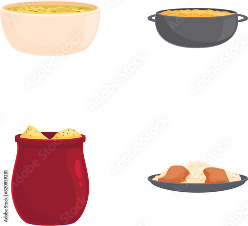 Azerbaijan cuisine icons set cartoon vector. Various azerbaijan cuisine dish. Traditional food photo