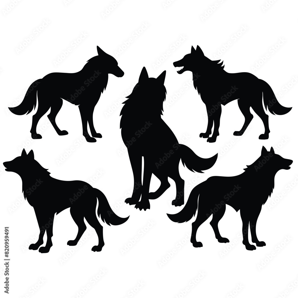 Set of Apennine Wolf black Silhouette Vector on a white background