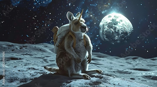 Astronaut kangaroo on the moon