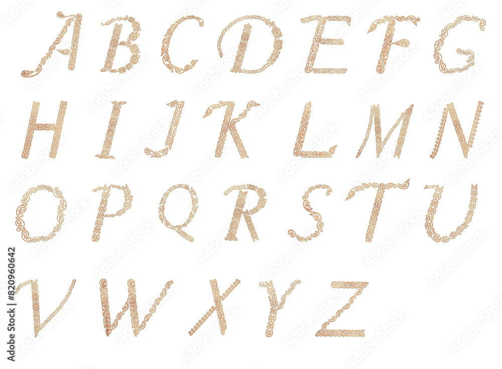Set of letters. Gold ornamental alphabet Set of letters. Gold ornamental alphabet