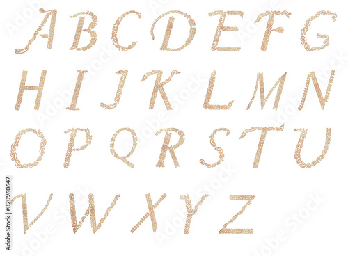 Set of letters. Gold ornamental alphabet