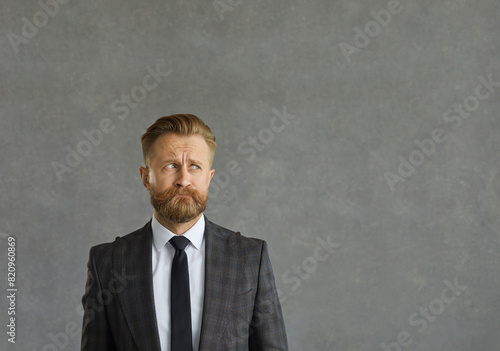 Canvas Print Studio portrait upset unhappy nervous scared uneasy business man, office worker,