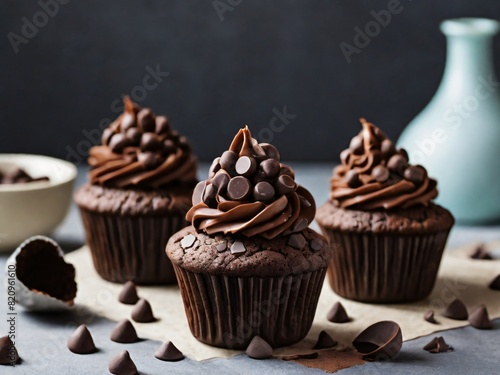Chocolate cupcakes with chocolate frosting Ai generated.