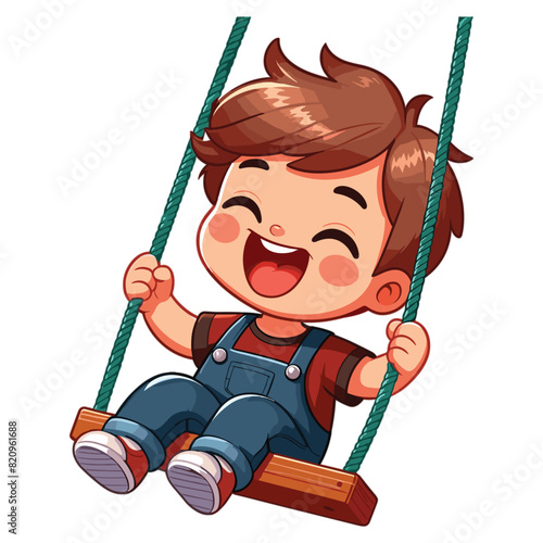 Funny boy playing in a swing vector