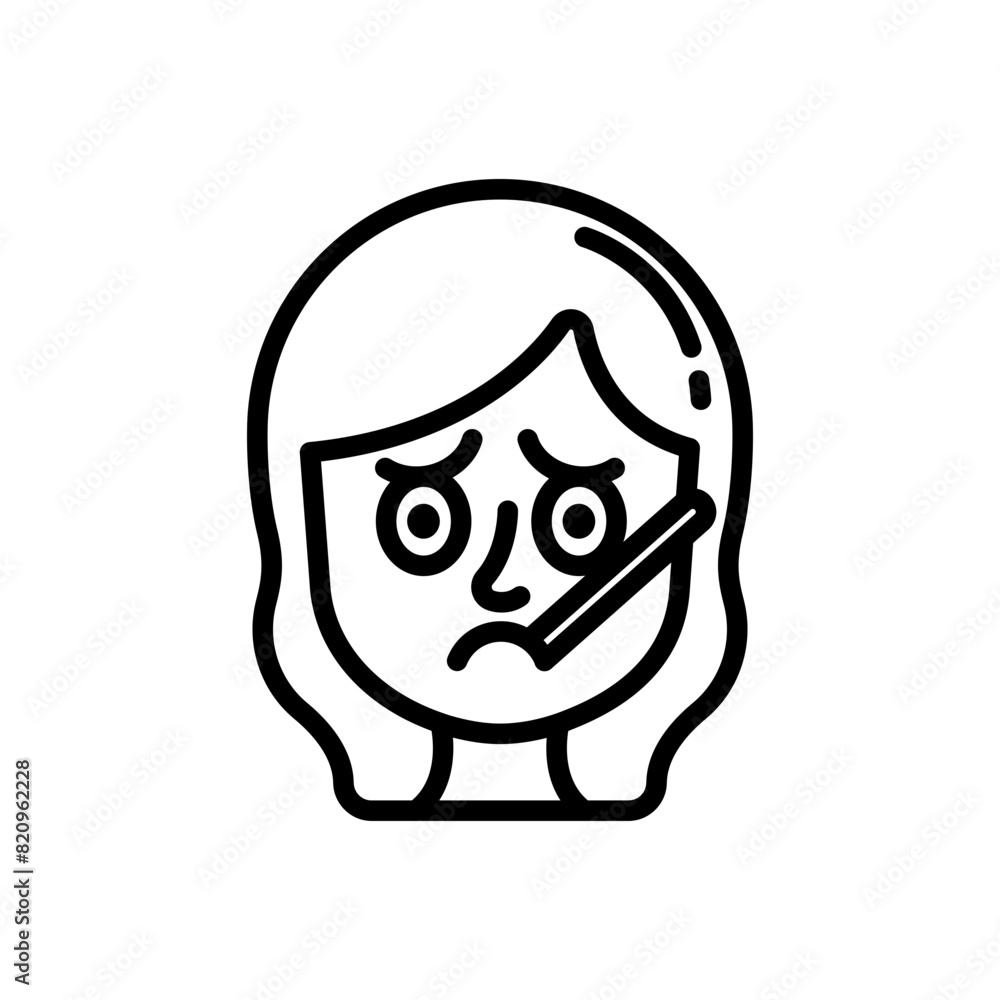 Face with thermometer line icon. Girl emoji icon. Girl expression icon isolated on white background. Transparent background, minimalist symbol. Vector images Face with thermometer line icon. Girl emoji icon. Girl expression icon isolated on white background. Transparent background, minimalist symbol. Vector images