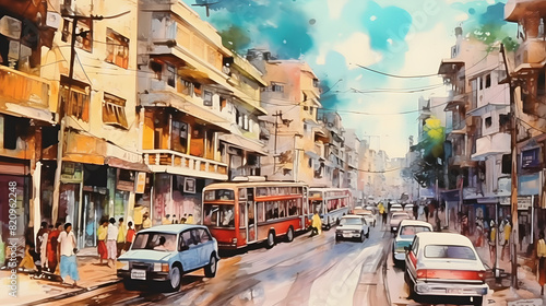 Busy Streets Watercolor photo