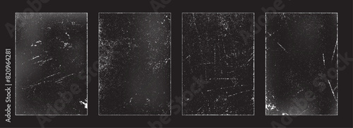 Grunge old worn paper effect, isolated set of realistic pages with scratches. Vector border stamp texture, surface with damage. Vertical rectangles with grain and dust, vintage or retro style
