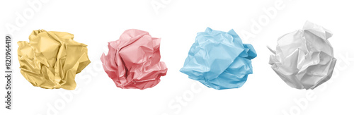 Garbage paper idea notes trash, isolated set of realistic crumpled balls. Vector failure or mistake on sheet, crinkled page or used bag, wastepaper sorted for recycling, rumpled texture