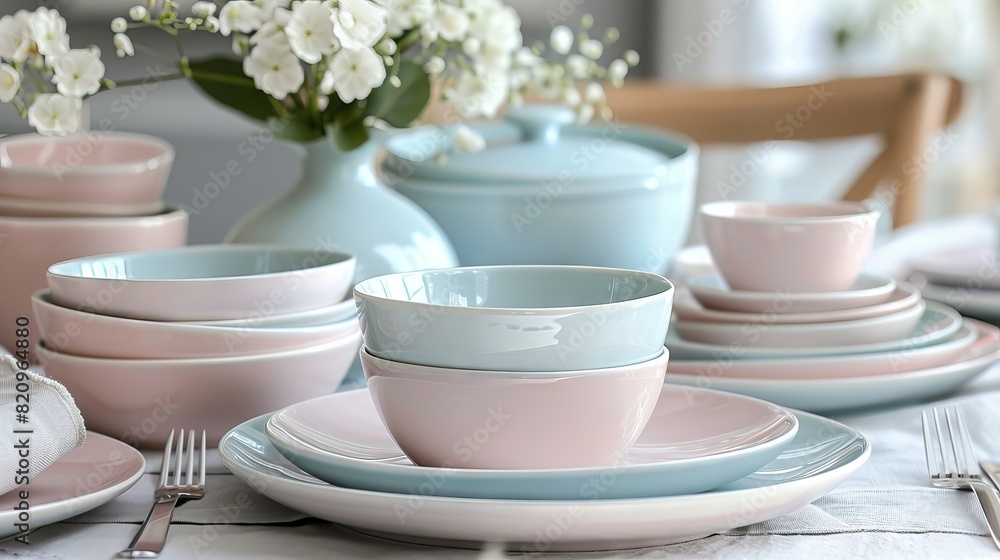 Elegant tableware setup with soft lighting pastel colors. Elegant tableware setup with soft lighting pastel colors.