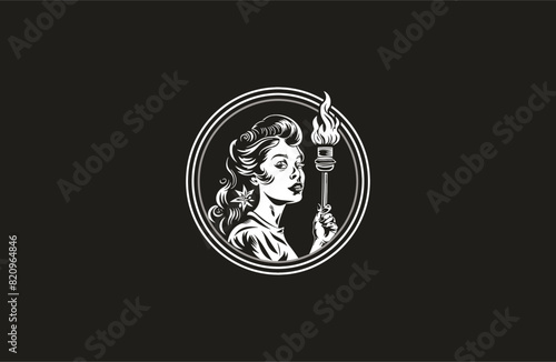Woman Torch logo template vector illustration design