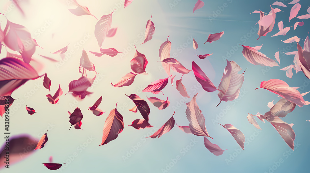 Flying leaves effect with mild sunbeam in 3d illustration vector Flying leaves effect with mild sunbeam in 3d illustration vector
