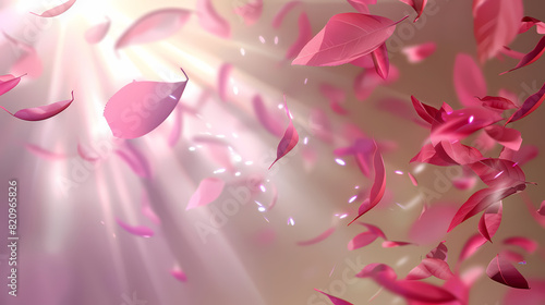 Flying leaves effect with mild sunbeam in 3d illustration vector