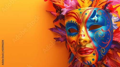 Festive mask on color background © Black