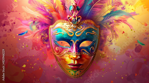 Festive mask on color background © Black
