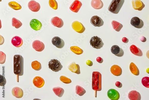 Bright and Colorful Candies Laid Out on White Studio Backdrop