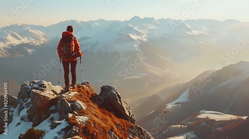 Embracing Nature's Majesty: A Lone Hiker Finds Serenity Standing Triumphantly Atop a Mountain Peak, Immersed in the Beauty of the Wilderness © Creative Deeds