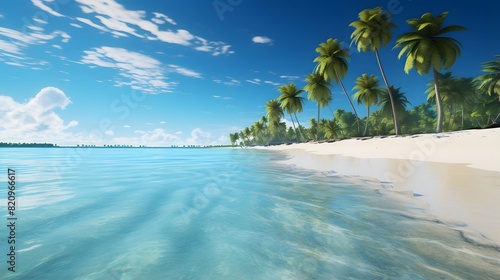 Beautiful panoramic seascape with palm trees and blue sky