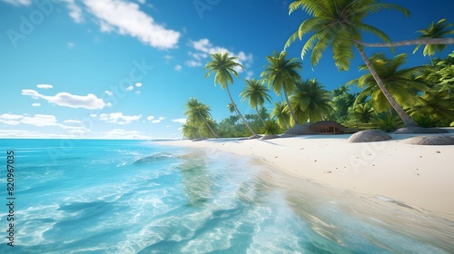 Beautiful panoramic seascape. Seascape with palm trees and blue sky