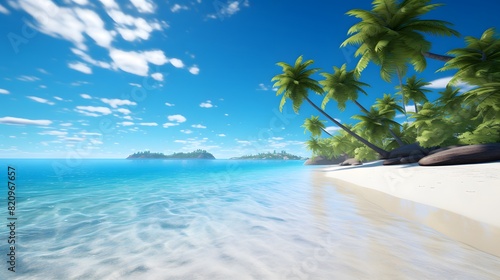 Tropical beach with palm trees and sand. Seascape