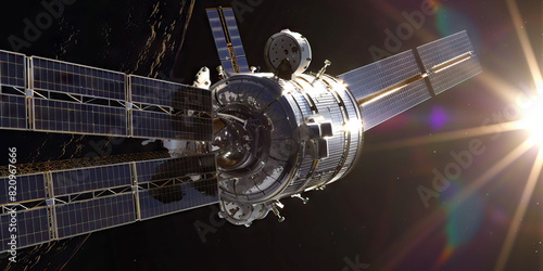 An orbital station glints in the sunlight, its solar panels collecting energy to sustain life for astronauts far from home photo