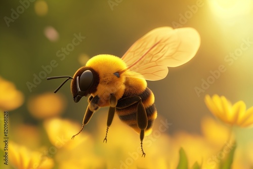 bee illustration in realistic 3d by generative ai