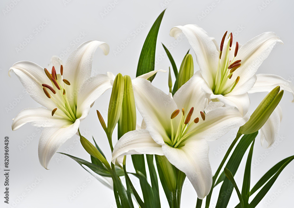 Graceful Lilies Standing Alone_ Isolated on a White Background, Featuring Zephyranthes Candida. Graceful Lilies Standing Alone_ Isolated on a White Background, Featuring Zephyranthes Candida.