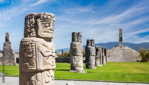 toltec sculptures in tula mexico photo