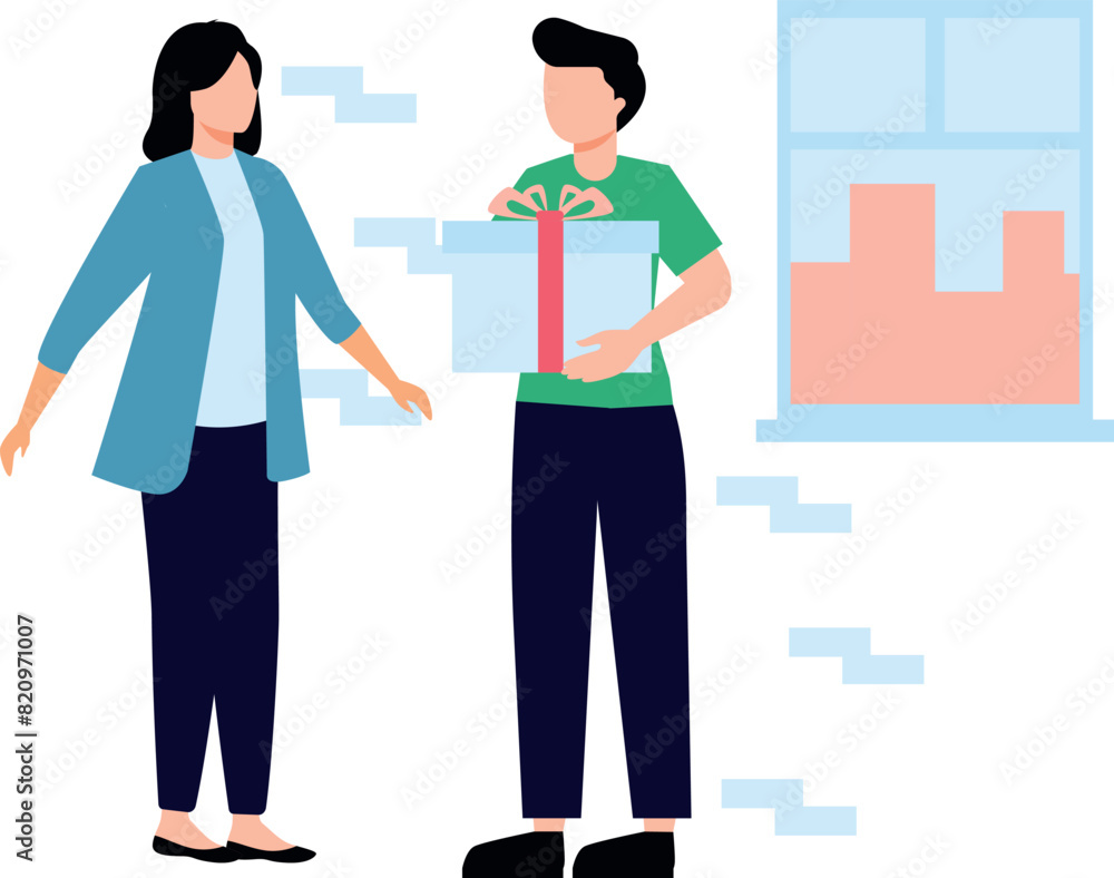 A boy is giving a gift to a girl. A boy is giving a gift to a girl.