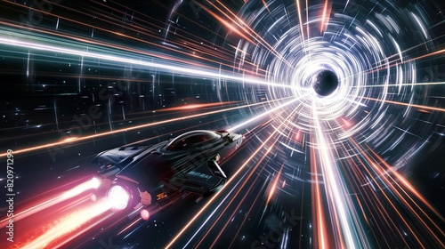 Young pilot navigating through a wormhole  intense speed effect  bright streaks of light  deep space ambiance