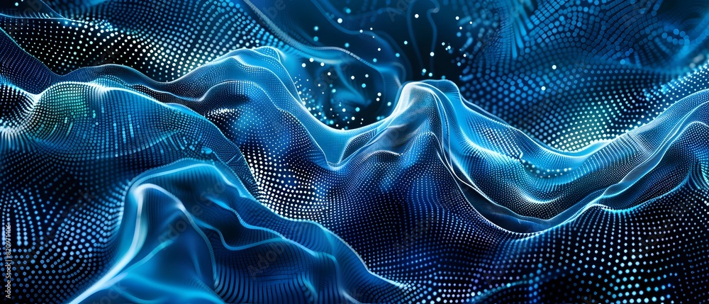 Naklejka premium Mesmerizing Digital Waves of Glowing Energy and Liquid Motion in a Surreal Futuristic Landscape