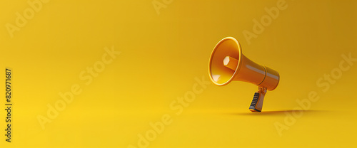 Yellow megaphone or loudspeaker 3d rendering on background, advertisement, promotion, business announcement copy space