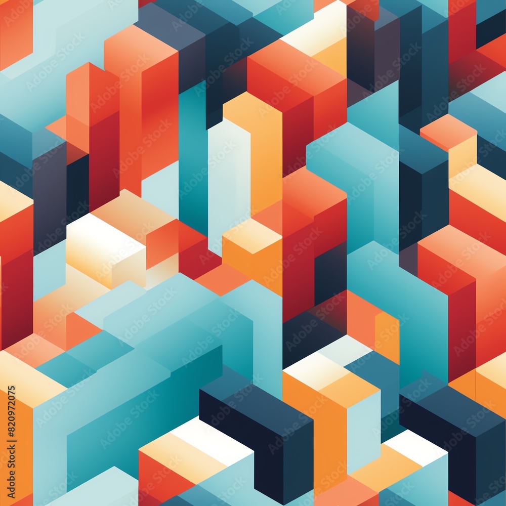 Abstract geometric pattern featuring vibrant colors and 3D isometric shapes, perfect for modern design and artistic backgrounds. Abstract geometric pattern featuring vibrant colors and 3D isometric shapes, perfect for modern design and artistic backgrounds.