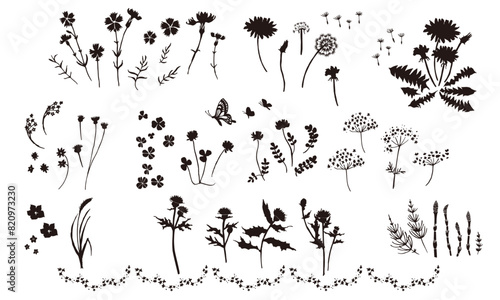 手描きの草花のシルエット