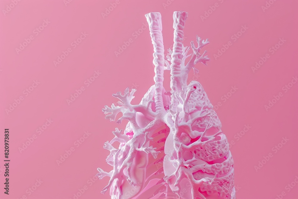 White lungs on pink background, human body anatomy, AI generated