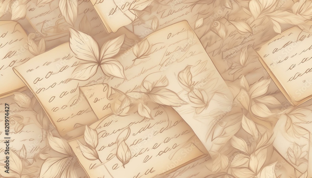 Obraz premium A creamy beige background with faint, cursive love letter excerpts in a seamless pattern