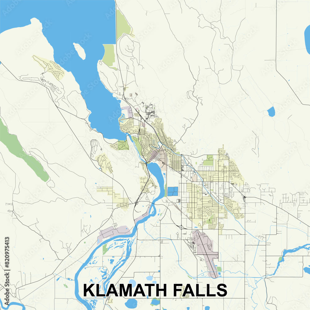 Fototapeta premium Klamath Falls, Oregon, USA map poster art