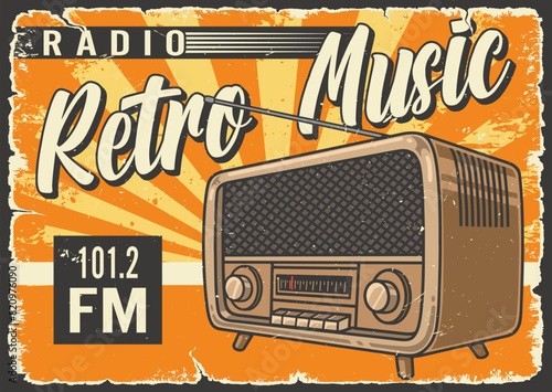 Radio music colorful vintage poster