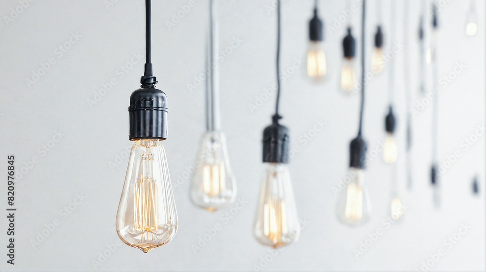 Ceiling light bulb in the bright room, co-working space Ceiling light bulb in the bright room, co-working space