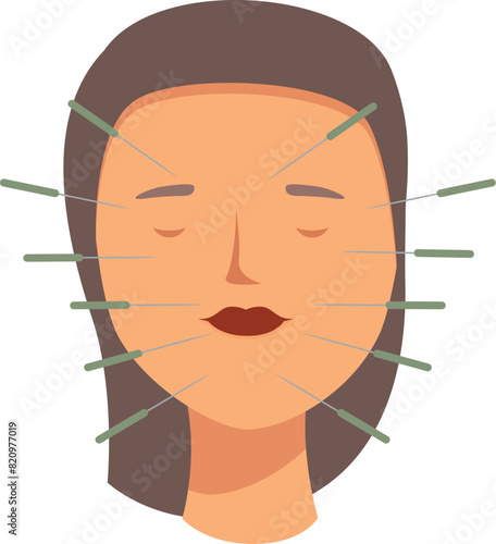 Holistic acupuncture therapy facial illustration for alternative medicine and wellness with traditional chinese acupressure technique. Vector illustration