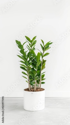 Lush green Zamioculcas plant thrives in elegant white pot © Leli