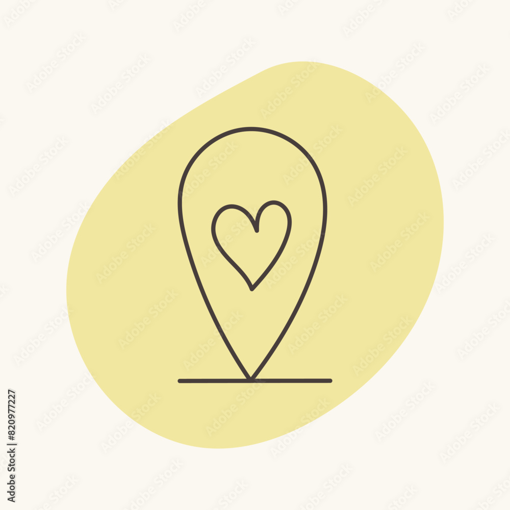The location marker is decorated with a heart. Great for Valentine's Day postcard, wedding invitation and more.