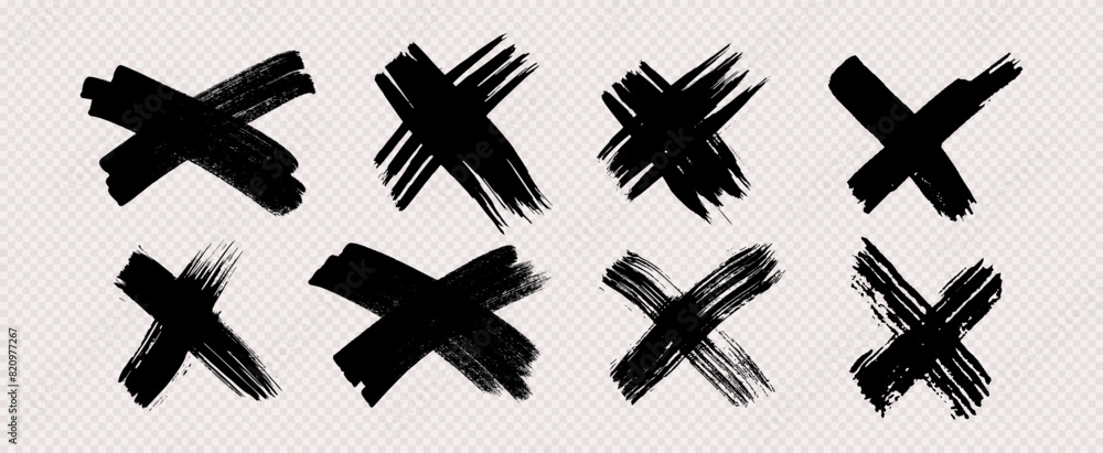 Set of black brush cross symbols