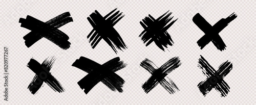 Set of black brush cross symbols