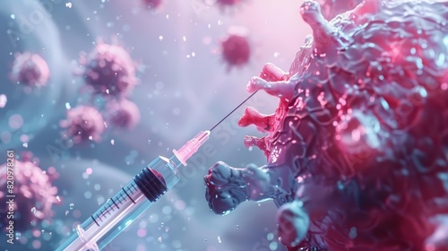 A dynamic 3D animation showcasing a syringe delivering a powerful virus vaccine highlights the link between cardiovascular health and immune response