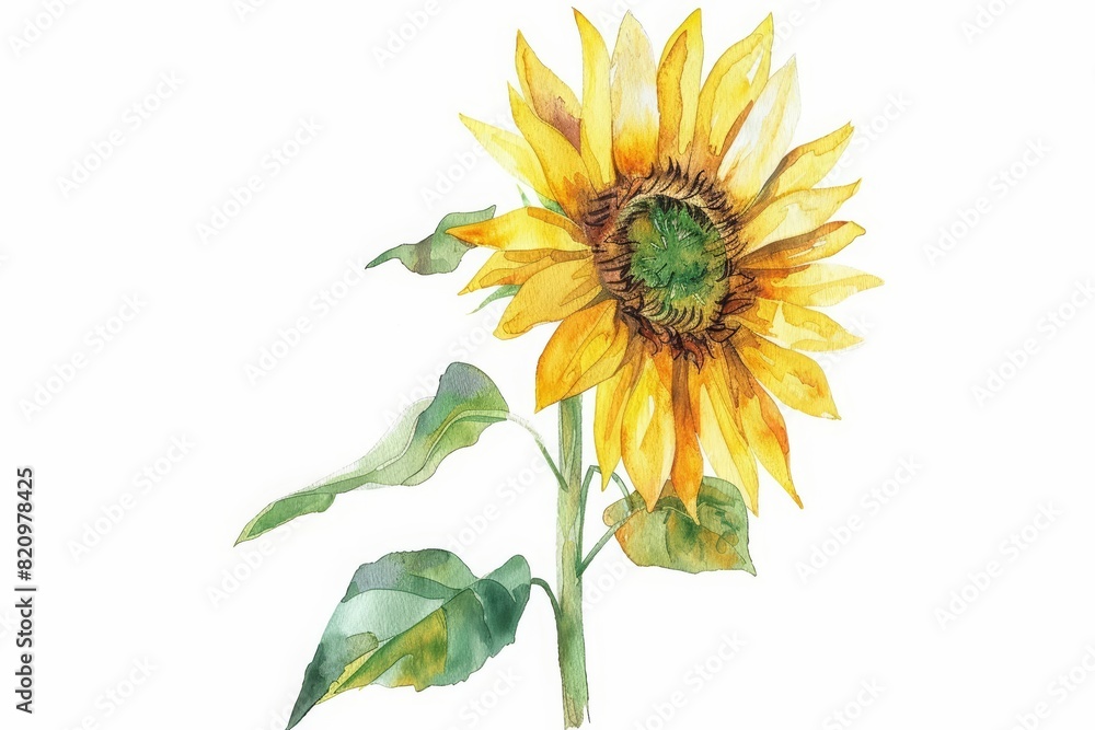 Fototapeta premium A set of watercolor of a sunflower, radiating joy and towering tall, Clipart isolated concept minimal with white background