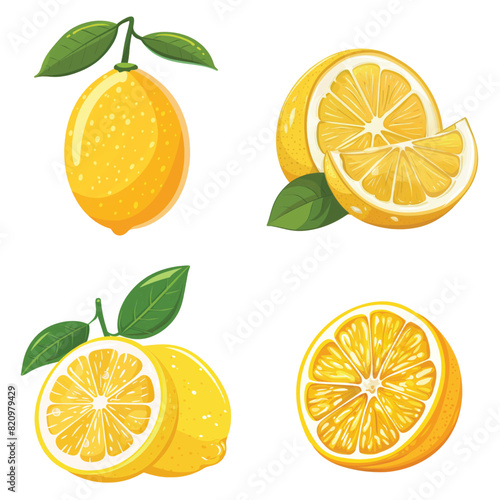 Lemon, set icon, flat illustration, cartoon, isolated on a white background