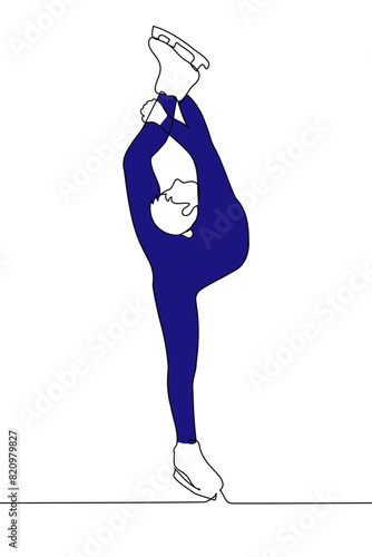 male figure skater in a blue dcostume performs a Biellmann spin - one line art vector. concept of a figure skater performing at competitions photo