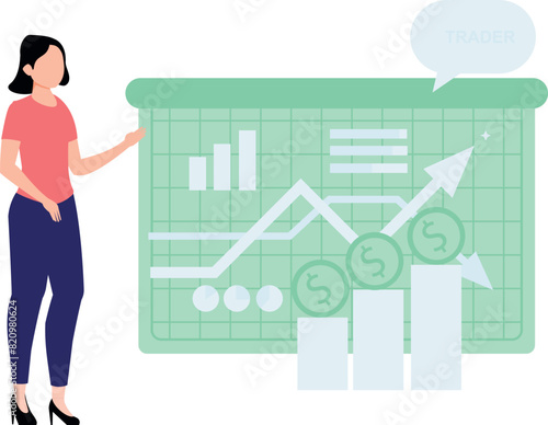 A girl is watching a graph presentation.