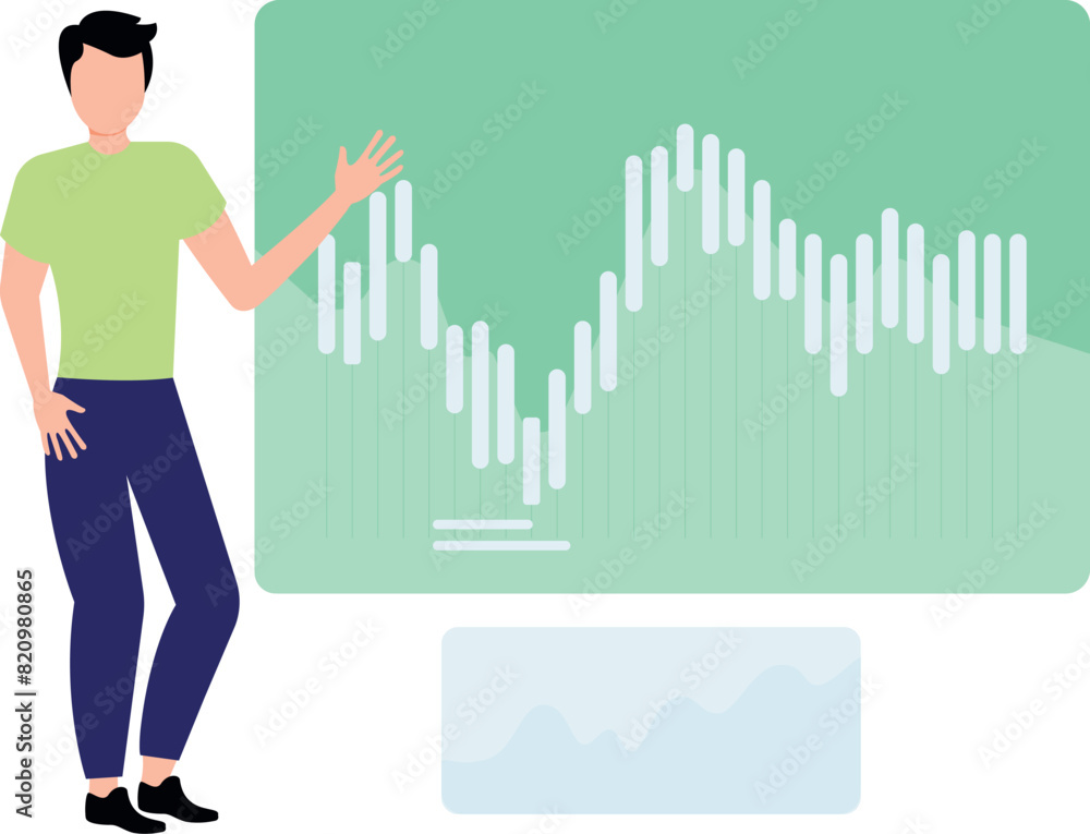 Boy showing trading graph. Boy showing trading graph.